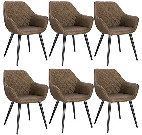 WOLTU Esszimmerstühle 6er Set Küchenstühle Wohnzimmerstühle Polsterstühle Sessel, Armlehnstühle mit Rückenlehne, für Esszimmer, Küche, Wohnzimmer, Kunstleder, Metallbeine, Dunkelbraun, BH251dbr-6