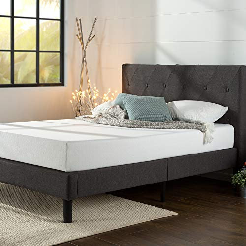 Zinus Shalini Super King Bed frame - Bed 180x200 cm - 35 cm Height - Upholstered Platform Bed frame with Wood slat support - Dark Grey
