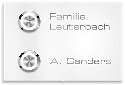 Metzler Aufputz Türklingel aus Edelstahl - Mehrfamilien-Klingel inkl. Gravur - einfache Aufputz-Montage - Pulverbeschichtung in Weiß - 2 x Drucktaster - Maße: 12 x 8 cm