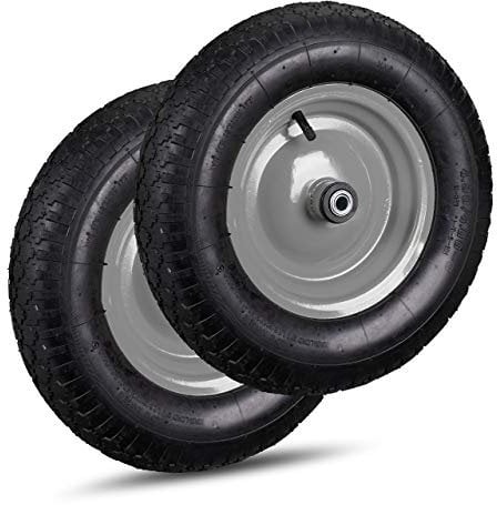 Relaxdays Roue de brouette 4.80 4.00-8, Lot de 2, Roue de Rechange, cauoutchouc, Jante en Acier, 120 kg, 6 adaptateurs, Noir-Gris