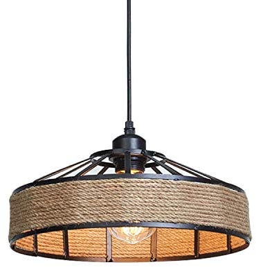 Hemp Rope & Metal Ceiling Pendant Light Fitting Industrial 40cm Metal Lampshade E27 Holder 100cm Adjustable Hanging Lamp for Restaurant, Bar, Cafe