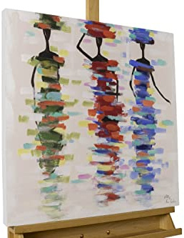 KunstLoft Leinwandbild | 100% HANDGEMALT | 60x60cm | Gemälde 'Calm Journey' | Personen | Bunt Beige | Wandbild Wohnzimmer