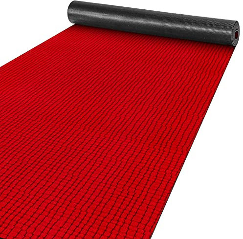 ANRO Teppich Läufer Flur Küchenteppich Schmutzfangmatte Sauberlaufmatte rutschfest Velours Rot 65x500cm Modern