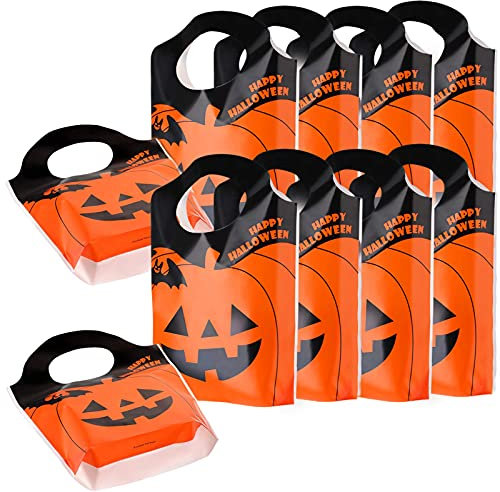 Halloween Süßigkeiten Taschen,100 Stück Halloween Tragetaschen Trick or Treat Tasche halloween Party Tüten Kürbis Candy Bag für Kinder Party Snack Dekoration,Orange Kürbis