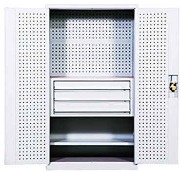 Bderkz Coffre a Outils en Acier avec 3 Tiroirs Coulissants et Plaque de Suspension Arrière de Porte, Meuble de Rangement sur Pied pour Contenir Une Variété D'outils pour Le Garage a la Maison, Gris