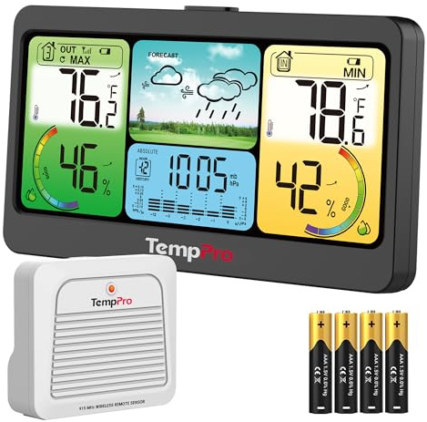 TempPro TP280 1000FT Home Weather Stations Wireless Indoor Outdoor Thermometer, Weather Stations with Accurate Sensor, Inside Outside Weather Thermometer Barometer with Forecast(Previously ThermoPro)