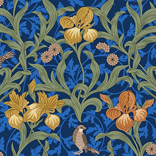 VEELIKE Vintage Tapete Blumen Dunkelblau Dekoration Schlafzimmer Möbelfolie Selbstklebend Küchentapete Abwaschbar Fototapete Dschungel Wohnzimmer Tapeten Deckentapete Tropische Blätter 44.5cm×300cm