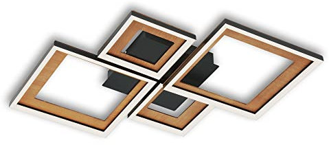 BRILONER Leuchten - Deckenlampe LED, Stufenweise Dimmbar, schwenkbare Deckenleuchte, LED Frame, Hinterschnitt, Schwarz-Holz, 530x530x80 mm, 3727-015