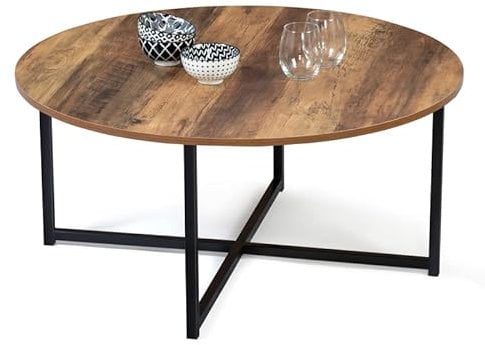 IDMarket - Table Basse Ronde Hawkins 80 cm Bois foncé Design Industriel