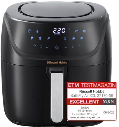 Russell Hobbs XXL Family Rapid Digital Air Fryer 8L [Compact Housing |7 Cooking Functions |10 Programmes] Energy Saving, Max 220°C, Use without oil, Grill, Bake, Roast, Reheat, Frozen etc. 27170