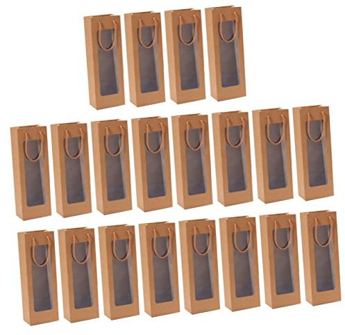 ULTECHNOVO 20 STK Wein Geschenktüte Champagnerträger -Einkaufstasche Einzelne Weingeschenktüte Weinträger Tragetasche Für Wein Tischgesellschaft Whiskey Flaschenregal Kraftpapier