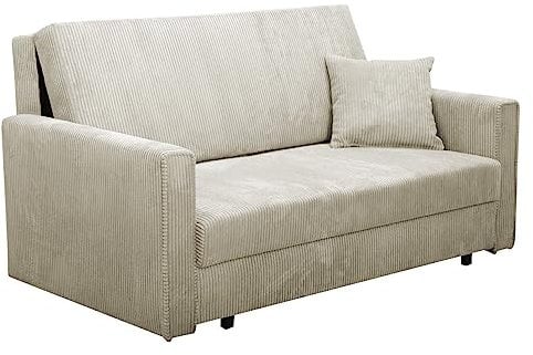 Mirjan24 Sofa Viva Bis Premium III mit Schlaffunktion, Bettsofa, 3 Sitzer Polstersofa mit Bettkasten inkl. Kissen, Sofagarnitur, Schlafsofa, Wohnlandschaft, Stoff: Cord (Poso 100)