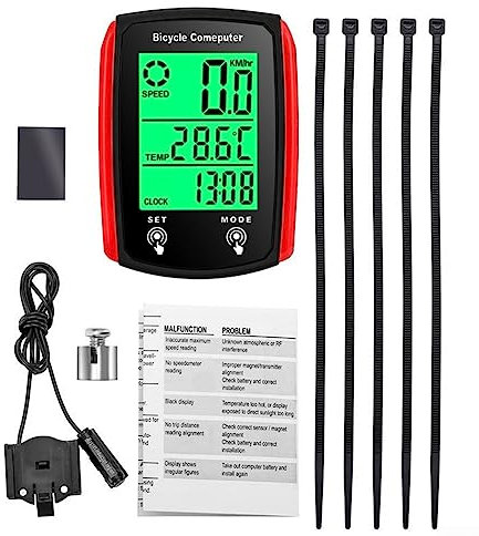 Fahrradcomputer, wasserdicht, , englische Stoppuhr, kabelgebunden, Tachometer, LCD-Display, Geschwindigkeitskilometerzähler, rot