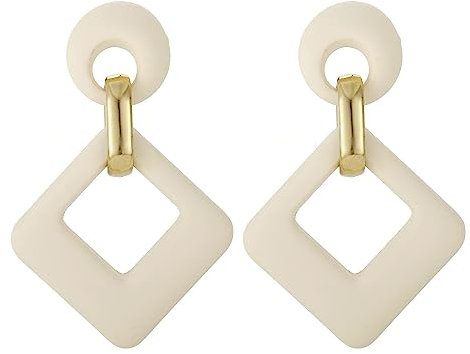 SIXDUTON Ohrringe Creole für Damen, Hypoallergen Groß Rechteck Neon Statement Ohrringe Modeschmuck für Frauen und Mädchen (Beige)