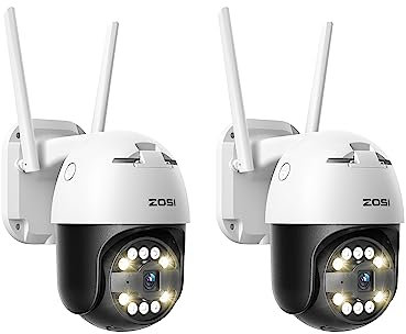 ZOSI 2X 5MP 3K Pan/Tilt WLAN Überwachungskamera Aussen, 355°/140° Schwenkbar IP Kamera mit Plug-in Strom, 8X Digital Zoom, Personenerkennung, C296