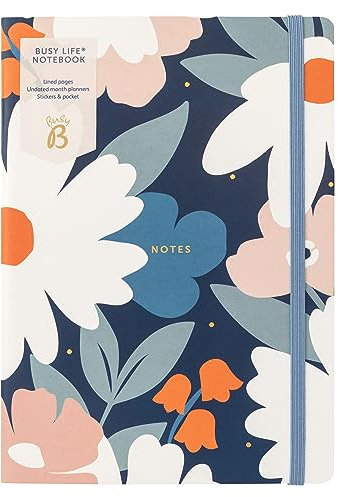 Busy B - Busy Life Notizbuch - Marine Blumen - A5 Notizbuch mit Stickern und Monatsplaner