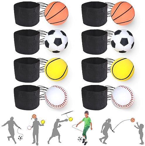 Jastown Springball Mit Schnur - Wrist Ball, Handgelenk Returnball, Rebound Balls Auf Elastischem Seil (8 Stück)
