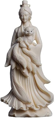 oarehol Weibliche Buddha-Statue, chinesische Dame mit neunschwanzigem Fuchs, Dekoration für Zuhause, Büro, Feng Shui Tierfiguren