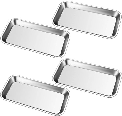 Namvo 4 Pcs Small Metal Instrument Tray Stainless Steel Rectangular Laboratory Supplies Tray Medical Tray for Dental Lab Tool Instrument Bathroom OrganizerTattoo Tool Trays 22.5 x 11.5 x 2cm