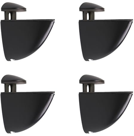 Lot de 4 supports d'étagères réglables en verre pour étagères en verre, convient pour vitrines, ouverture et fermeture en verre (noir)