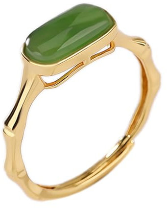 Lllunimon Grüne Jade Ring für Frauen, Vintage Edelstein Ring 925 Sterling Silber Aussage Versprechen Ring Geschenk für sie an Weihnachten Geburtstag Jahrestag,Gold
