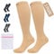 360 Relief Kompressionsstrümpfe Damen und Herren - 3 Paare Kompressionssocken Einfarbig für Sport, Laufen, Flug, Reise, Joggen, Radsport, Kniestrümpfe, L/XL Beige mit Wäschenetz
