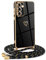 Mkej Coque pour Samsung Galaxy S24 avec Cordon de Collier, Coque avec Cordon Motif Coeur d'amour TPU Housse, Collier RéglableTéléphone Portable Lanyard Case Samsung Galaxy S24, Or Noir