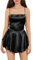LouVasabuce Robe courte sexy dos nu en satin avec col bénitier et bretelles spaghetti, noir, Taille M