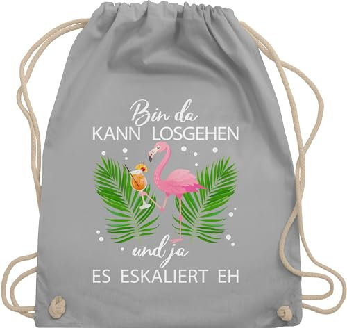Shirtracer Turnbeutel Rucksack - Karneval & Fasching - Taschen - Bin da kann losgehen und ja es eskaliert eh I Flamingo Kostüm Lustig Mallorca - Unisize - Hellgrau - flamingo-rucksack karnevalsbeutel