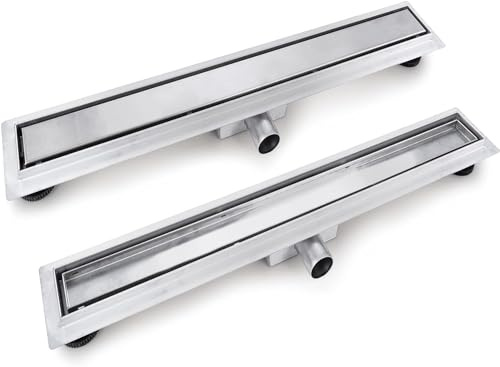 VBChome Duschrinne 90 cm Edelstahl Doppelseitige Ablauf Bodenablauf Selbstreinigender Siphon mit Geruchsstop für Badezimmer Duschablauf sehr flach Komplettset