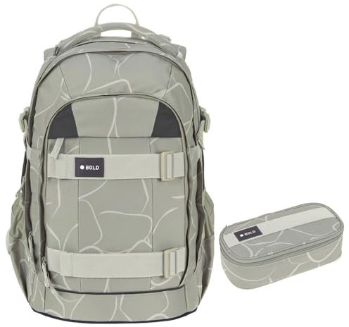 Lässig Bold Origin Schulrucksack-Set 2tlg mit Schlamperbox (Curve Sage)
