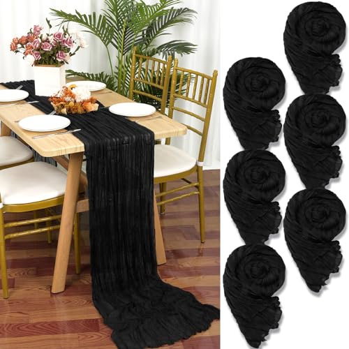 6 Stück Seihtuch Tischläufer Schwarz,55 x 300 cm Schwarz Rustikaler Gaze Stoff Boho Tischläufer Käsetuch Cheesecloth Tischläufer Hochzeit Tischdecke für Hochzeitsfeier Brautparty Tischdekoration