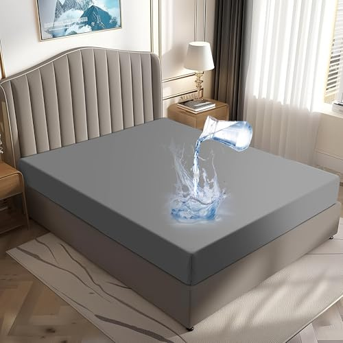 DUNSOO Matratzenschoner 90 x 200 cm wasserdicht und atmungsaktiv, Inkontinenzunterlage waschbar, Hygienischer Anti-milben Matratzen-bezug (Grau, 90 x 200 cm) (Grau, 180 x 200 cm)