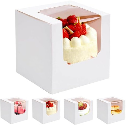 XWCHASA 16 Stück Weiße Einzelne Cupcake Box, Cupcake Boxen, Mini Durchsichtig Kuchen, Pralinenschachtel Leer für Gebäck, Geschenkbox mit Sichtfenster - 9x9x9 cm