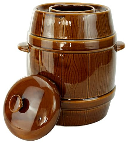 MIKONI Gärtopf Braun Steinzeugtopf mit Hermetikdeckel Sauerkrauttopf Gurkentopf Einmachtopf Keramikfass mit Wasserrinne Steingut Steinzeuggefäß (10 L)