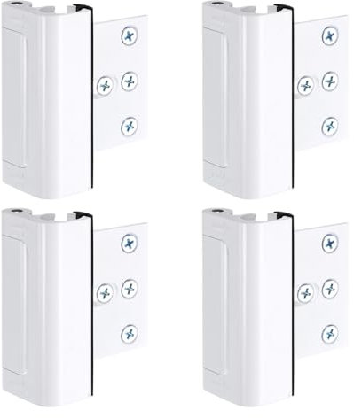 sourcing map 4 Pack Home Security Door Lock, Door Reinforcement Lock 3 Inch Stop Withstand 800lbs, Front Door Kick in Security Protector for Inward Swinging Door, White
