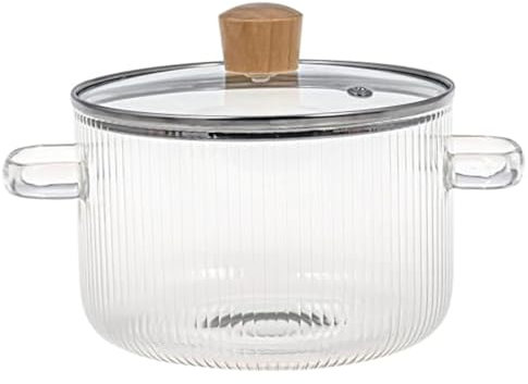 Marmite nervurée en verre Marmite en verre avec couvercle marmite nervurée en verre borosilicate résistant à la chaleur de 1,6 l/54 oz avec poignées batterie de cuisine en verre transparent pour mijot
