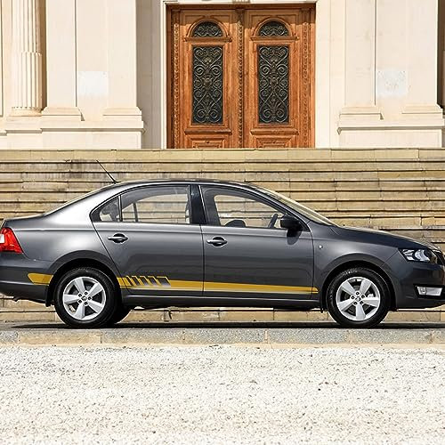 WRHOME Für Skoda Octavia 2 A7 A5 VRS Fabia 3 Rapid Superb 3 Kodiaq Scala Karoq Karosserieaufkleber,Auto Karosserie Seite Streifen Aufkleber Wasserdicht Außenaufkleber Dekoration,B-Yellow