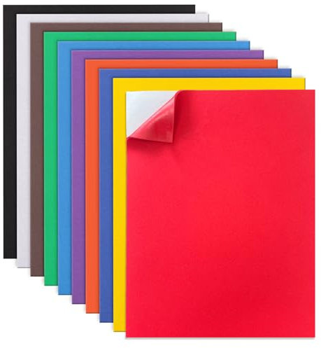 MEARCOOH 10 Hojas 10 Colores Goma EVA Adhesiva, 22cm x 30cm Espuma Eva 2mm Pegajosa para Manualidades Tarjetería Marcos de Fotos Scrapbooking (10 Colores 10 Hojas)