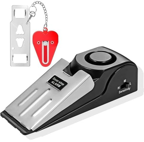 Door Stop Alarm & Portable Door Lock, Non-Slip Wedge Door Stopper Alarm with 120dB Alert, Adjustable Dual Protection Security Door Kit, for Home Hotel Travel Security Personal Protection