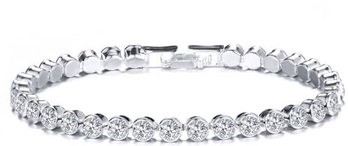 NHQ Pulsera de Plata con Circonita Brillante - Tenis Ajustable de Cristal Circón - Regalo Original para Navidad