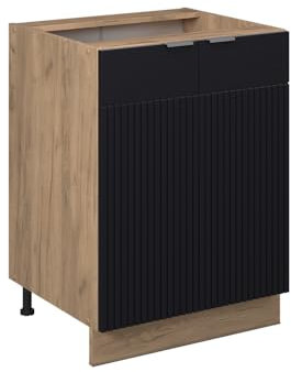 Vicco Küchenunterschrank Fame-Line, Schwarz gestreift, 60 cm ohne Arbeitsplatte