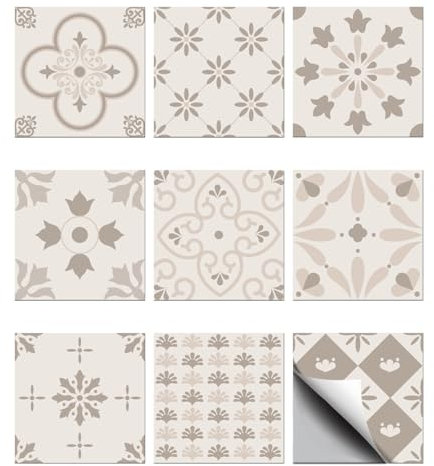 CHGCRAFT 36Pz Adesivi per Piastrelle Floreale Adesivi 10x10cm Geometrici Peel and Stick Wall Tile Stickers impermeabile autoadesivo Stick on Decalcomanie piastrelle per cucina bagno Wall Art Decor