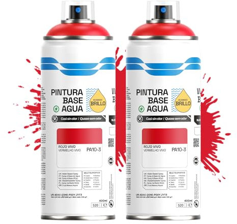 Etrexonline Pintura Spray Ecológica 400ml - Base Agua, Sin Olor - Para Muebles, Metal, Plástico y Madera - Colores Vivos y Permanentes, Cobertura Uniforme - Rojo Vivo, 2 unidades
