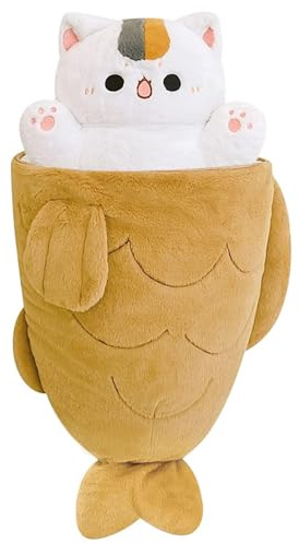 shownicer Plüschtier Katze Kuscheltier Kätzchen Fisch 2 in 1 Stofftier Kawaii Katze Plüsch Kissen Spielzeug Wurfkissen Geschenk für Kinder Mädchen 3+ Jahre (60 cm)