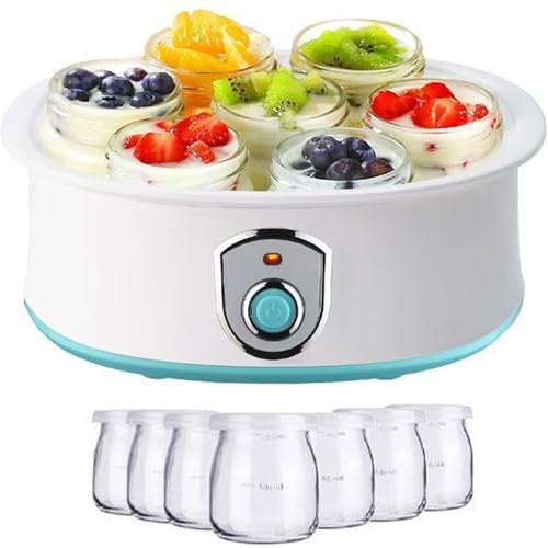 Fully Automatic Yogurt Maker, Yogurt Maker with Constant Temperature Control，One Click Start，Not Easy To Leak with 7 X 180ML Glass Jars Lids, for Homemade Individual Yoghurt Pots