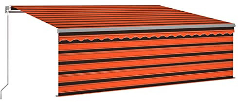 Willood Markise Manuell Einziehbar mit Rollo & LED Gelenkarmmarkise Einziehbar Markise 4x3 m Orange Braun