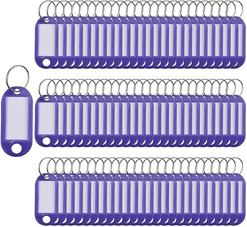 Lot de 100 porte-clés en plastique avec étiquettes d'identification pour bagages (violet)