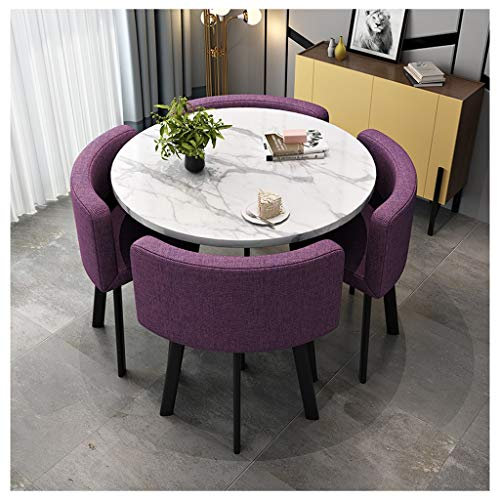 Moderner Couchtisch und Stuhl-Set aus Marmor, für Wohnzimmer, Balkon, Büro, Konferenzraum, Schönheitssalon und Kino, runder Tisch mit vier Stühlen und Empfangstisch im Lieferumfang enthalten