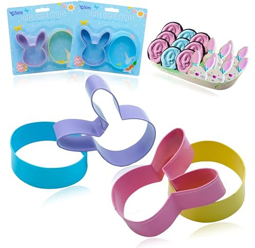 4Pcs Easter Cookie Cutters Set, Stainless Steel Bunny & Egg Moulds for Baking, Biscuits, Pancakes, Fondant, DIY Crafts, Kids Baking Tools, Easter Party Accessories